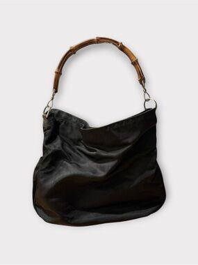 GUCCI Diana Large Black Nylon Bamboo Handle Shoulder Bag.
